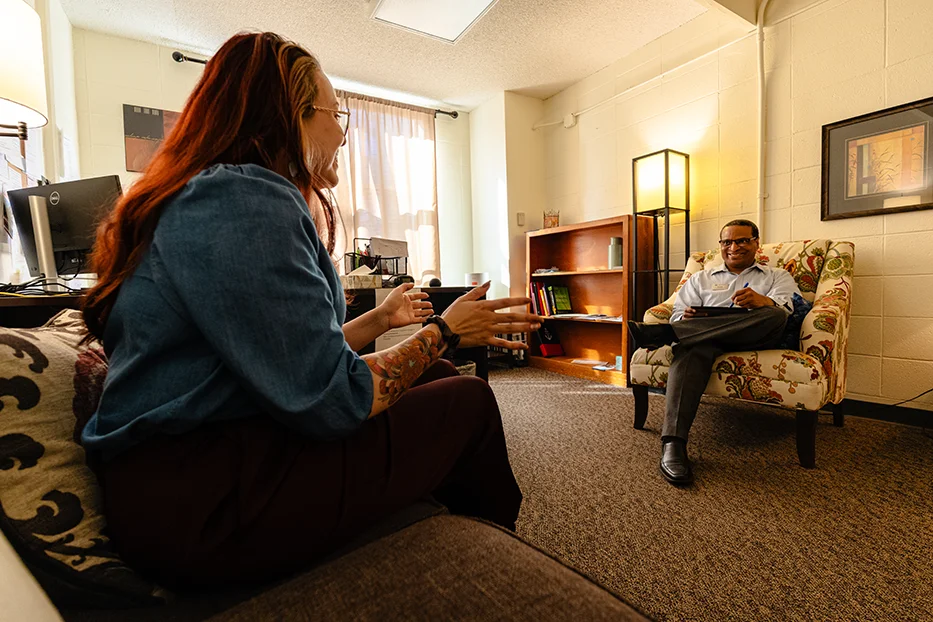 Student talking with counselor