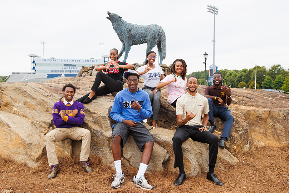 fraternity and sorority students in greek village