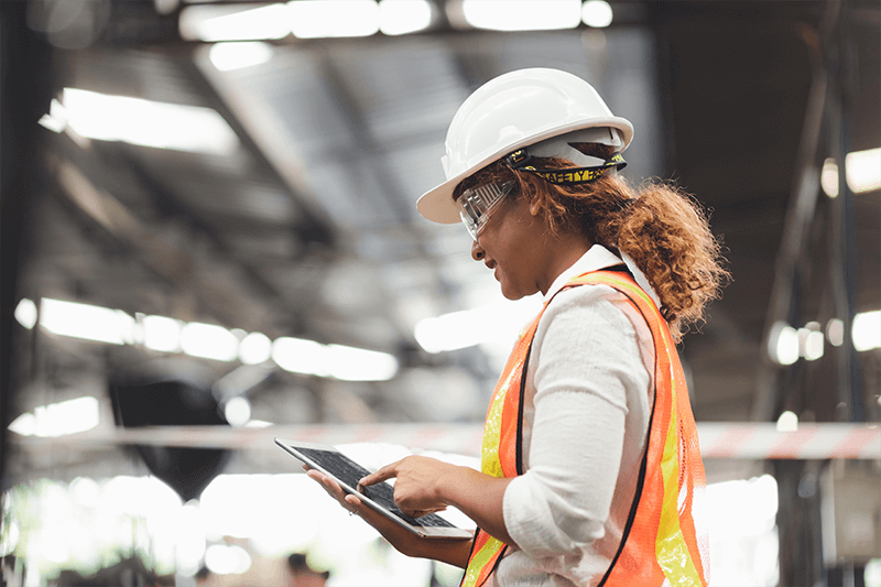 Construction worker in the warehouse