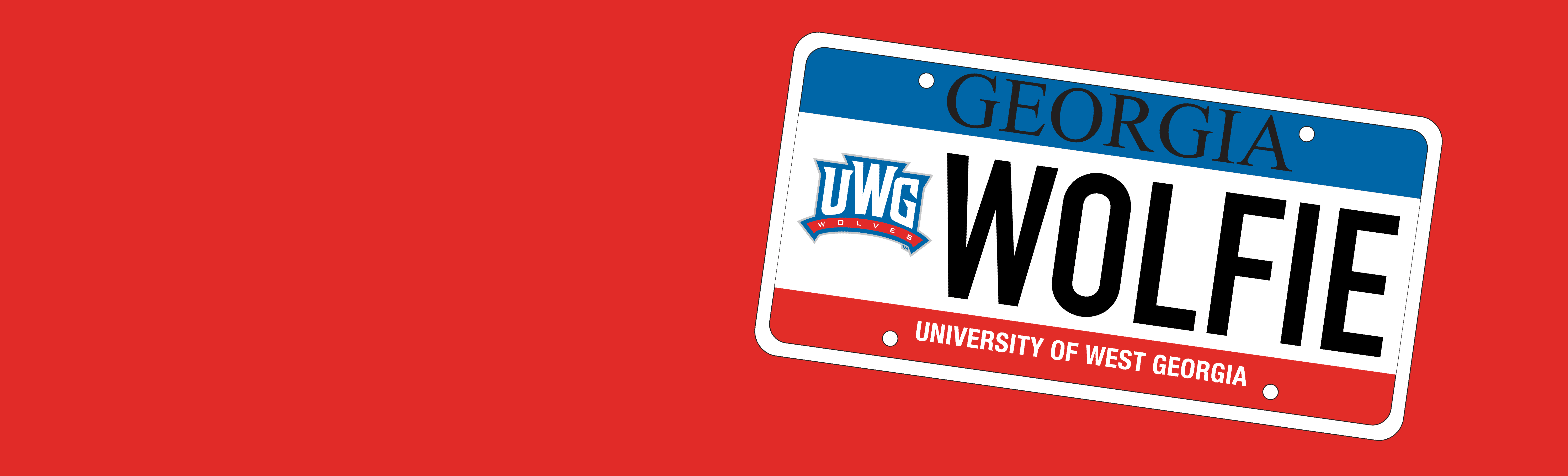 Red background with a UWG branded license plate on top.