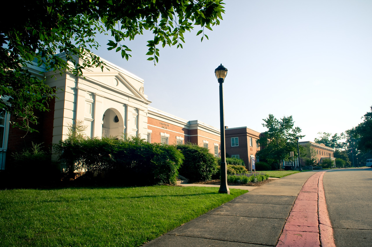 Sanford hall exterior on front campus drive.