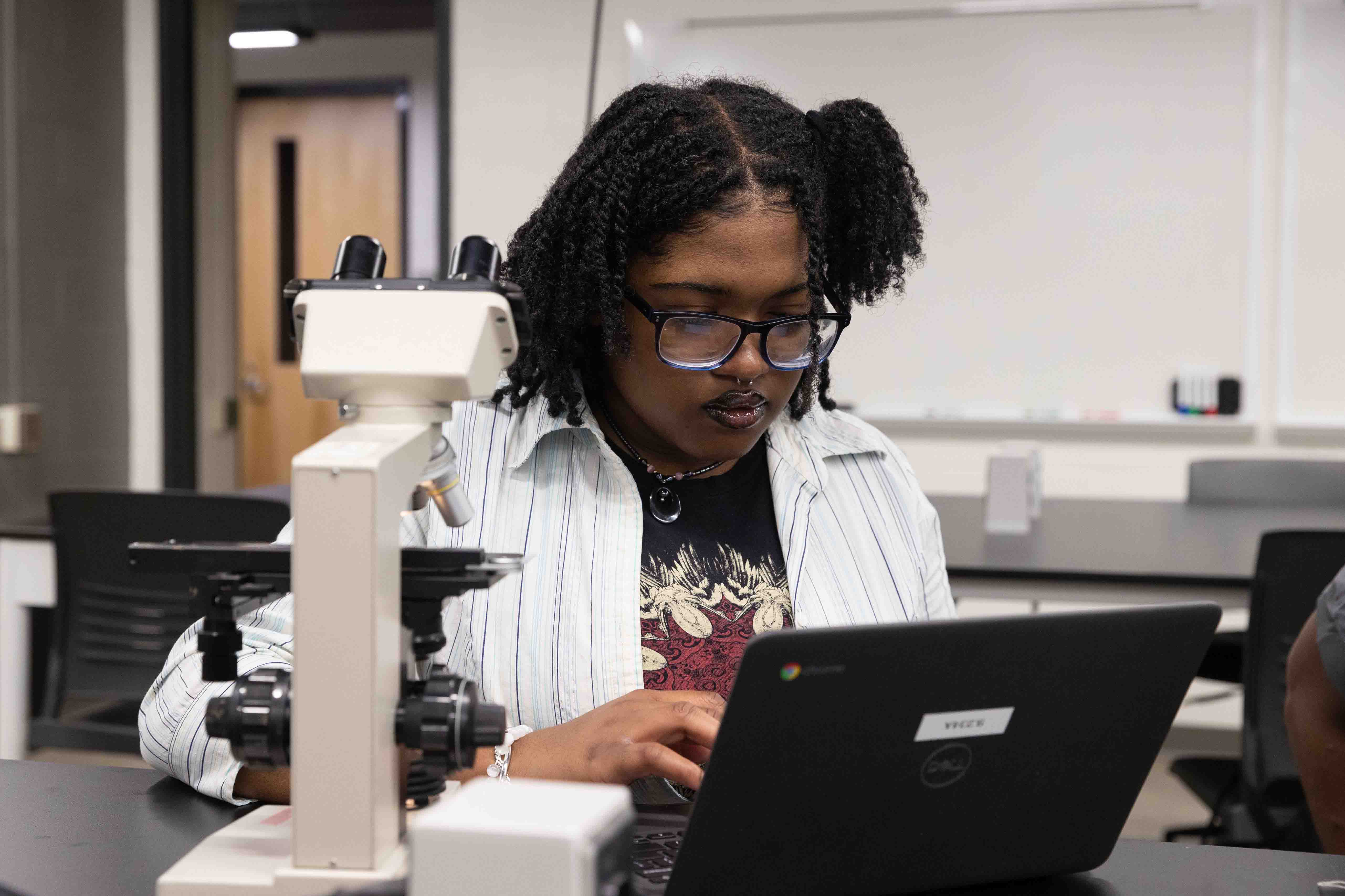 Student in biology class