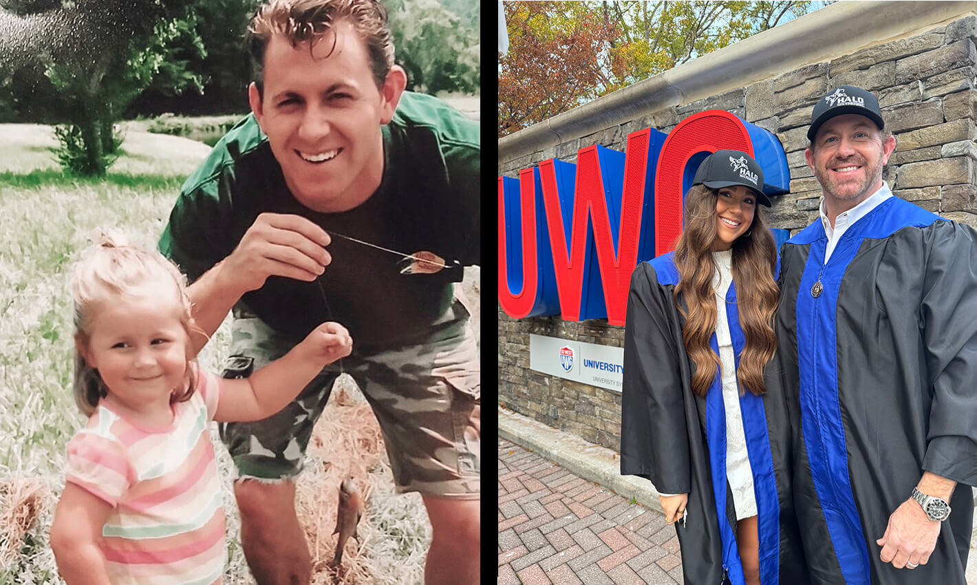 UWG father/daughter grads Addison and Greg Camp, then and now