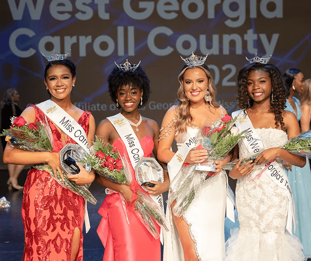 Left to right: Jesimina Walker, UWG student and Miss Carroll County; Corynn Nurse, Miss Carroll County's Teen; Lexi Atkins, UWG student and Miss West Georgia; and Abigail Parham, Miss West Georgia's Teen