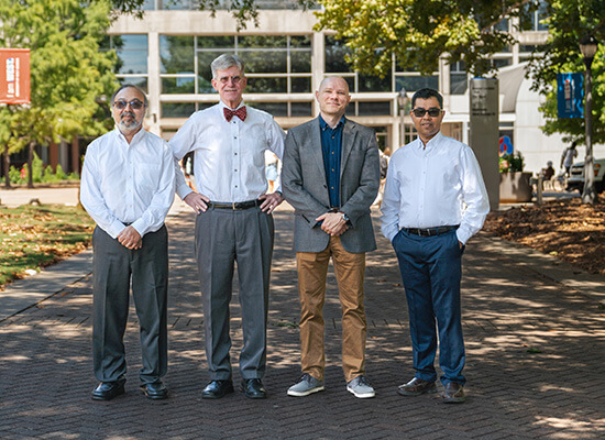 L to R: Dr. Farooq Khan, UWG professor of chemistry; Dr. John Hansen, UWG professor of chemistry; Dr. Martin McPhail, UWG associate professor of chemistry; and Dr. Ajith DeSilva, professor of physics