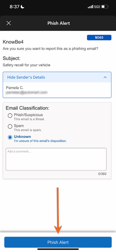 ISO Outlook Phist Alert Report