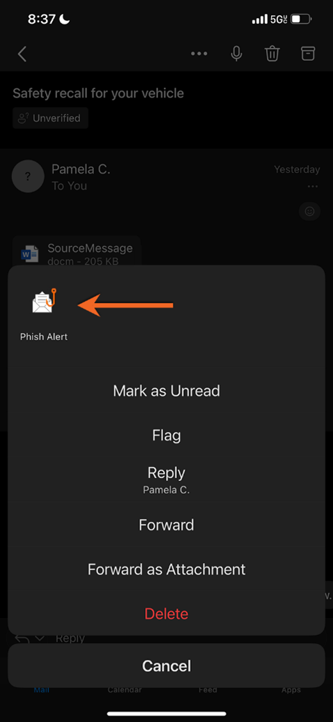 IOS Outlook Phish Report App