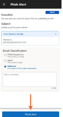 Mobile Outlook Phishing Alert Submit