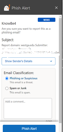Outlook Phish Alert Prompt